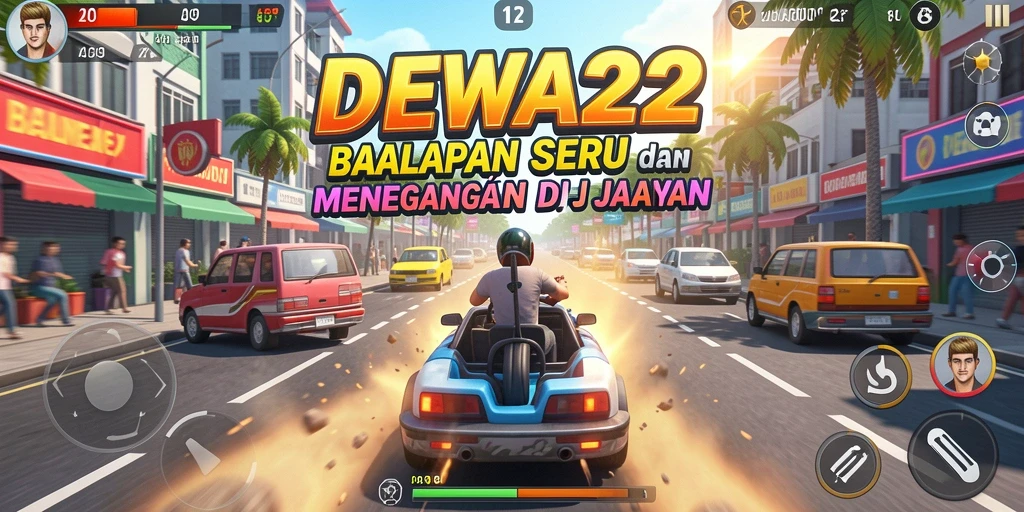Tangkapan layar menunjukkan balapan seru di DEWA22 dengan kendaraan yang beragam.