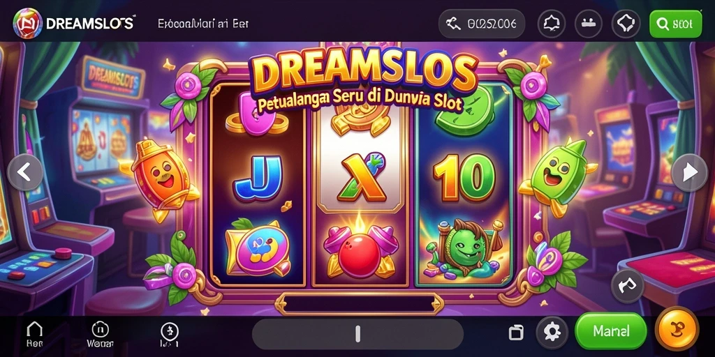 Screenshot gameplay <strong>DREAMSLOTS</strong> menunjukkan momen seru di mesin slot.