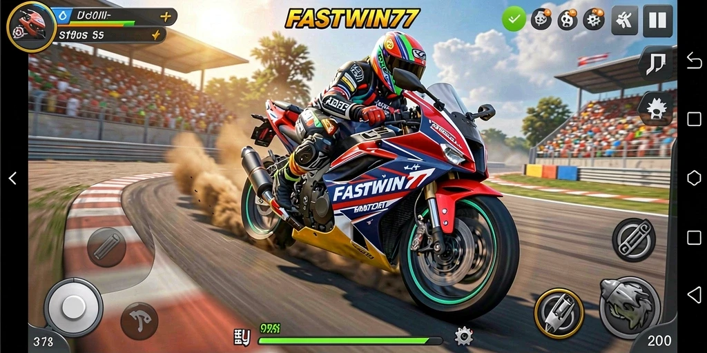 Screenshot menunjukkan balapan motor yang mendebarkan dan penuh aksi.