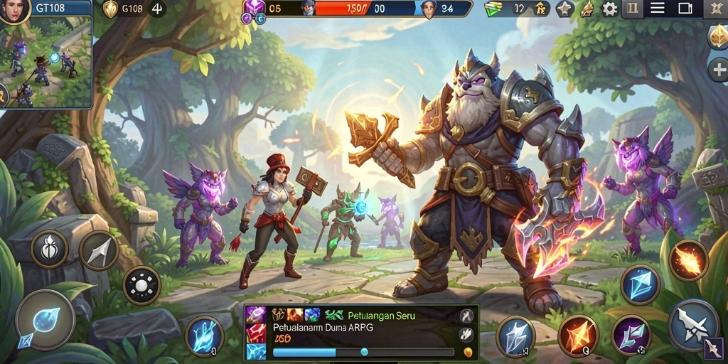 Screenshot menampilkan pertarungan epik dalam game ARPG GT108.