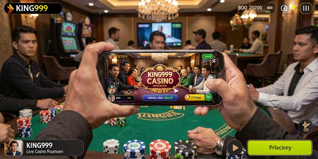 Tampilan utama KING999 dengan dealer langsung di game Live Casino.