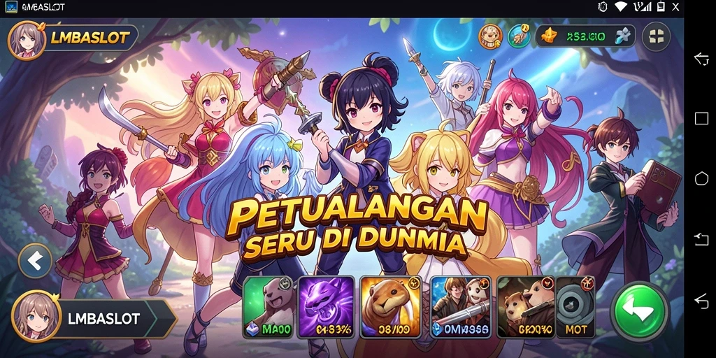 Tampilan gameplay LMBASLOT yang memukau dengan karakter anime keren.