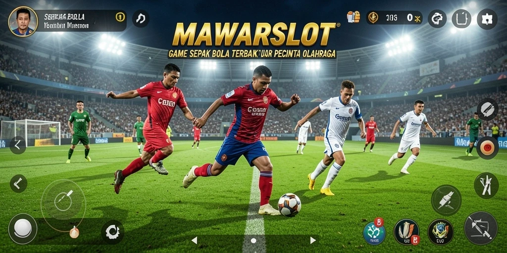 Tangkapan layar gameplay <strong>MAWARSLOT</strong> menampilkan aksi seru di lapangan sepak bola.